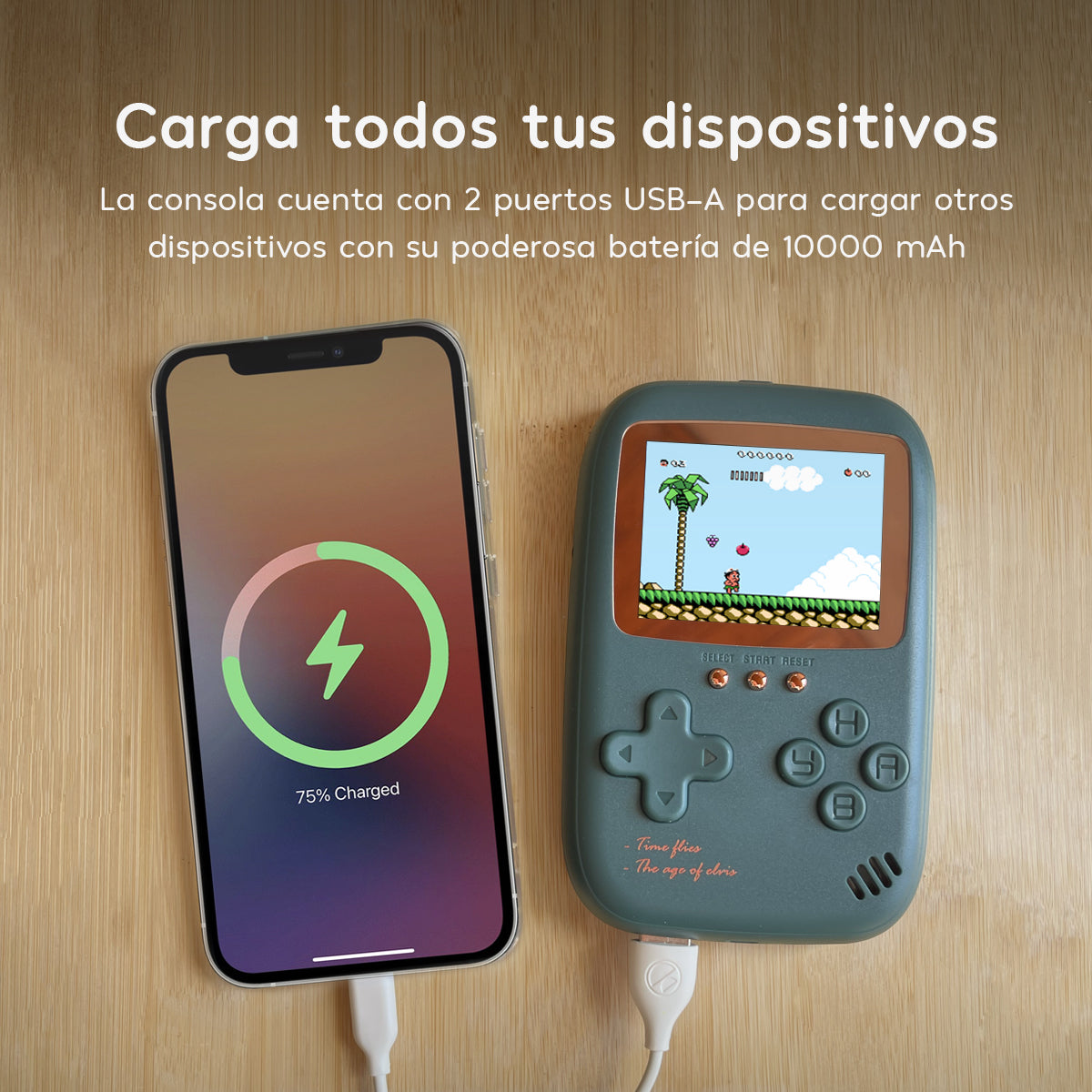 Cargador Portátil Con Videojuegos Retro Verde