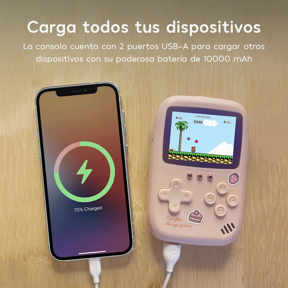 Cargador Portátil Con Videojuegos Retro Rosa